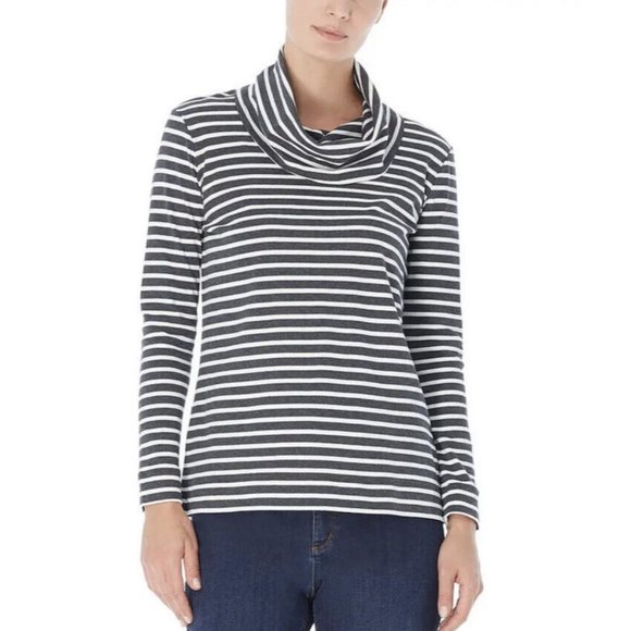 Jones New York Long Sleeve Cowl Neck Pullover Top Black White Stripe Sz XL - Picture 1 of 5